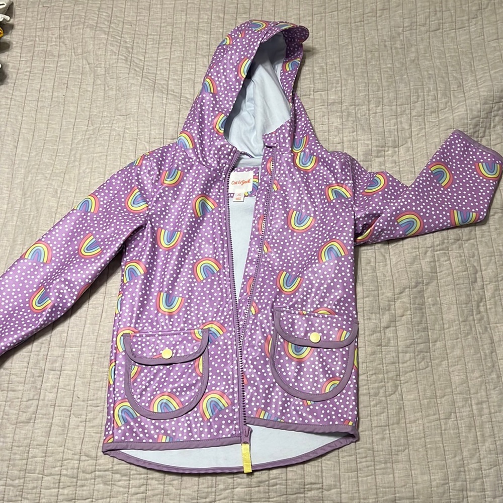 Cat & Jack 5T Girls Purple Rainbow Raincoat